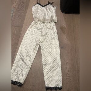 White Polka Dot oh set with Black Lace Trim